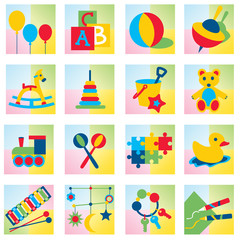 Set of sixteen children toy icons