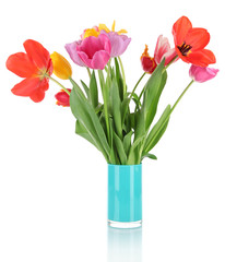 Beautiful tulips in bouquet isolated on white