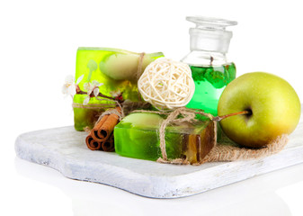 Hand made soap and ingredients for soap making, isolated