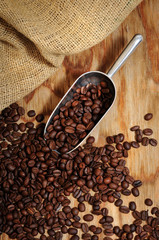 coffee beans on wooden table