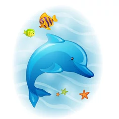 Peel and stick wall murals Dolphins Vector Illustration of a Cartoon Dolphin