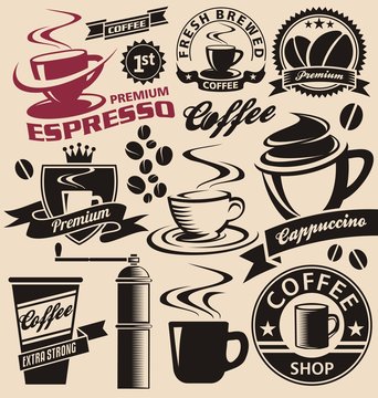 Set of coffee symbols, icons and signs