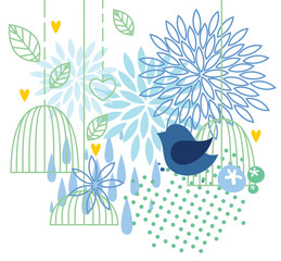 Background with bird and cage