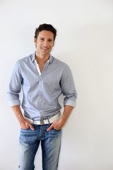Trendy single man on white background