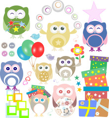 Set of christmas and winter themed owls