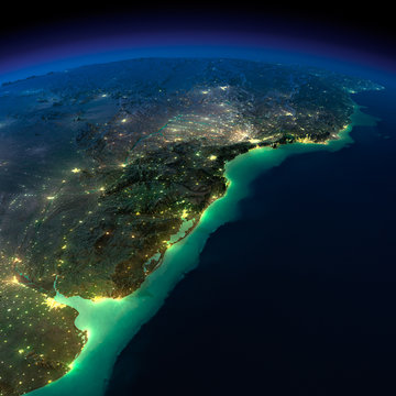 Night Earth. A piece of South America - Argentina, Uruguay and B