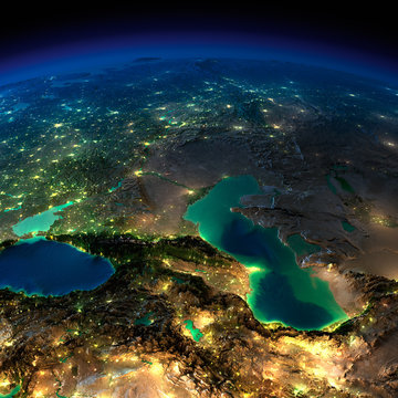 Night Earth. Caucasus and the Caspian Sea