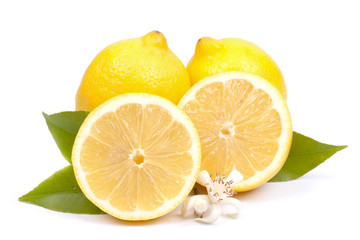 Fresh lemons on white ground