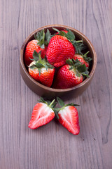 Strawberries in a wooden bowl
