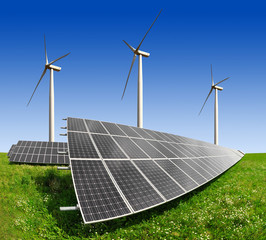 solar energy panels and wind turbine