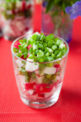 fresh salad with radish and green onion