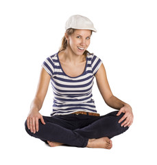 woman sitting on isolated background