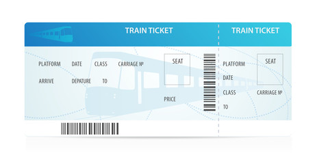 Train ticket tamplate (layout) with train silhouette. Railway