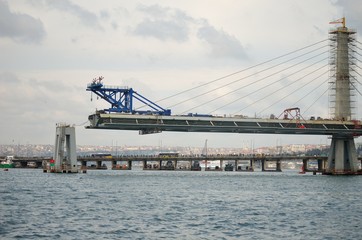 Golden Horn metro bridge under construction, Istanbul, Turkey