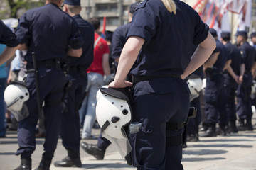 police on duty during a street protest