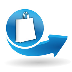 panier sur bouton web bleu