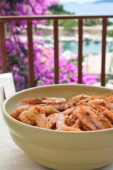 Fried shrimps and sea view