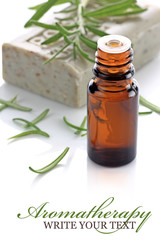 Aromatherapy bottle with rosemary and soap bar