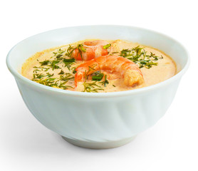shrimp soup dill bowl isolated on white background