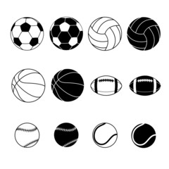 Collection Of Black And White Sports Balls Silhouettes
