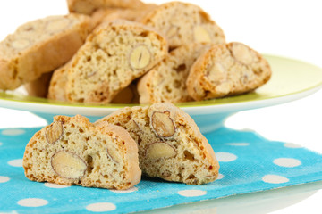 Aromatic cookies cantuccini on napkin isolated on white