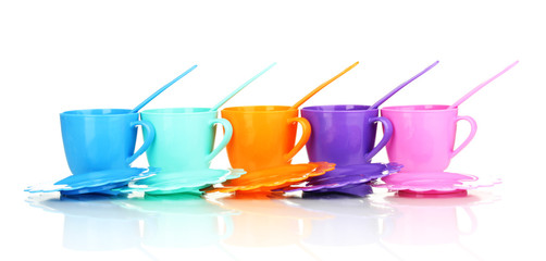 Children's plastic tableware isolated on  white