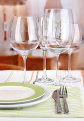 Table setting with glasses for different drinks