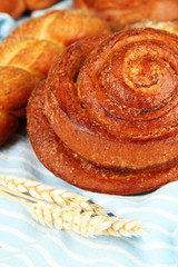 Composition with buns, on color napkin, close up