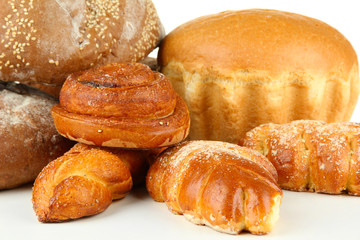 Composition with bread and rolls, isolated on white