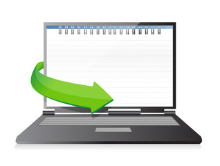 laptop with a notepad ring binder on screen