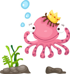 illustration of octopus white background