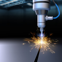 Industrial laser cutting of steel - obrazy, fototapety, plakaty