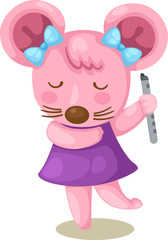 illustration of isolated mouse playing flute