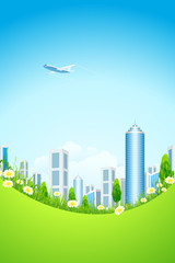 Green landscape with city