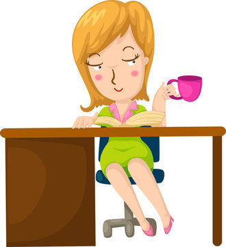 Illustration of a girl having coffee and reading a book