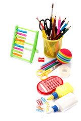 Fototapeta premium School and office supplies on white background. Back to school.