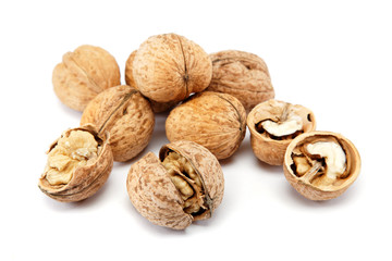 Walnuts on a white background.