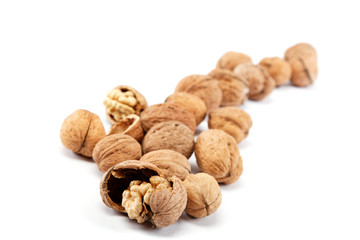 Walnuts on a white background.