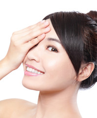 Obraz premium Beautiful woman smile face with clean face skin