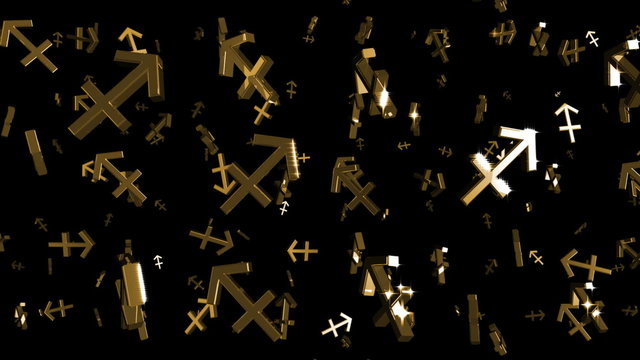Looping Silver and Gold Zodiac Sagittarius Symbols Falling