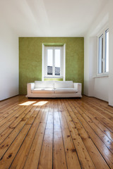 home interior, view white sofa and window
