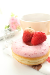 gourmet dessert, strawberry and donut with drink