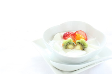 chinese cuisine, Almond tofu with freshess fruit for gourmet