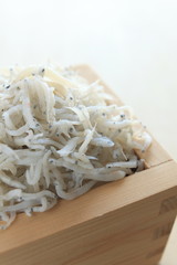 japanese food, close up of steamed small sardines