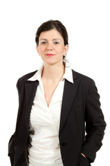 nice woman with black jacket, portrait in studio