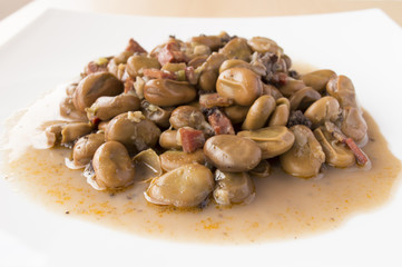 plate of beans with ham