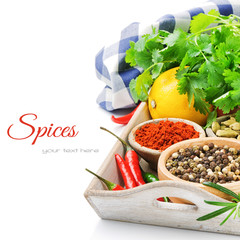 Colorful spices and herbs