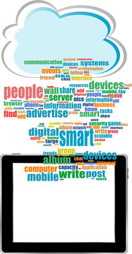 communicator with social network word cloud with tablet pc