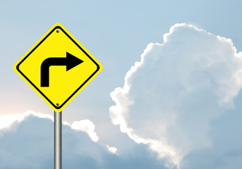 Turn right yellow traffic sign