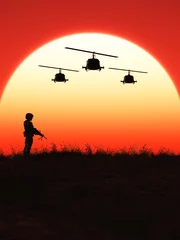 Papier Peint photo Lavable Militaire Soldat au coucher du soleil